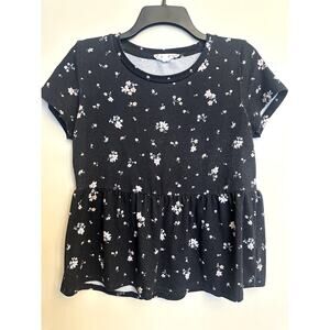 Pink Rose Floral Peplum Babydoll Top – Size Large